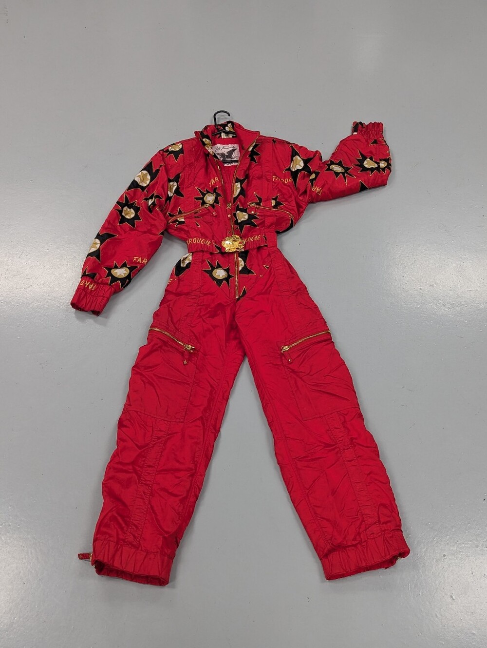 Red Women's Ski One-Piece Jumpsuit with Star Print Size 1 Vintage Like New
